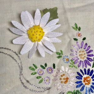 🌼Whimsical White Fabric Daisy Brooch, Handcrafted
